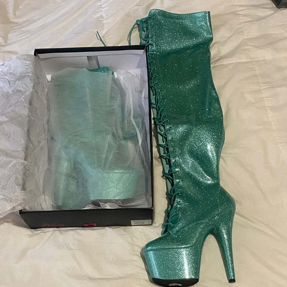 Sparkling Teal Platform Heels - Picture 2 of 4
